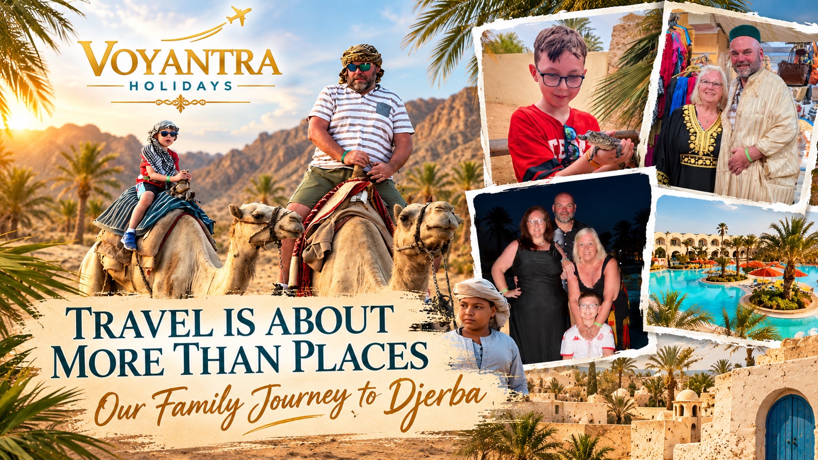 Family travel memories from Djerba, Tunisia, including camel riding, local culture and experiences together