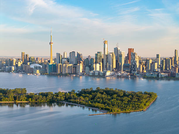 Toronto skyline and waterfront viewed across Lake Ontario from the Toronto Islands